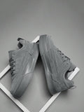 Men's Solid Gray Front Lace-Up Skateboard Shoes, Minimalist Style With Splicing Details, Round Toe Low-Top Sneakers