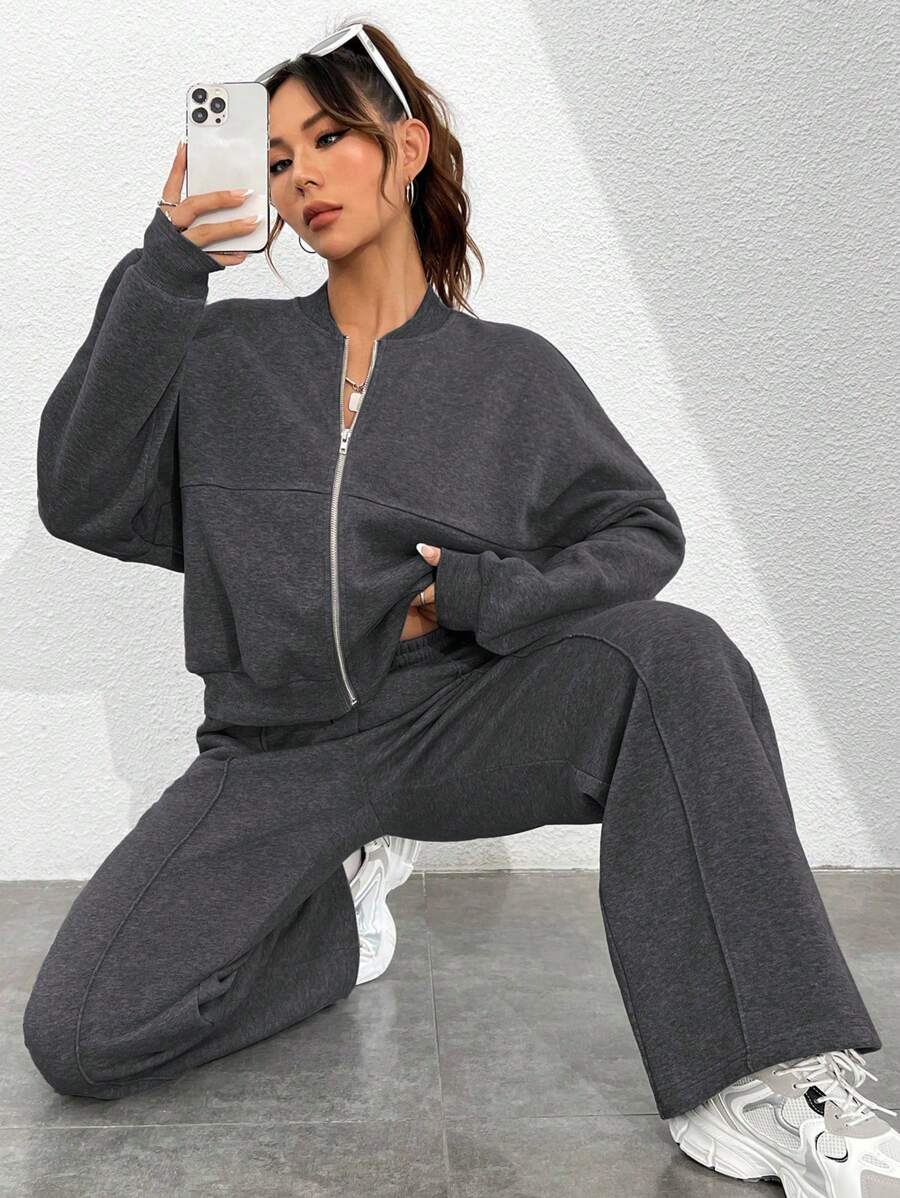 SHEIN Unity Women's Casual Long Sleeve Top And Pants Two Pieces Outfit