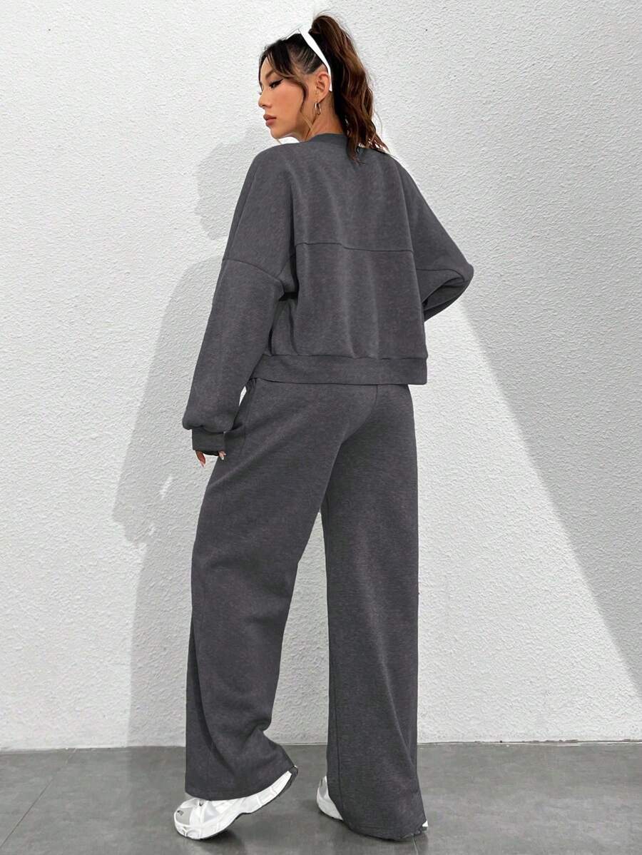 SHEIN Unity Women's Casual Long Sleeve Top And Pants Two Pieces Outfit