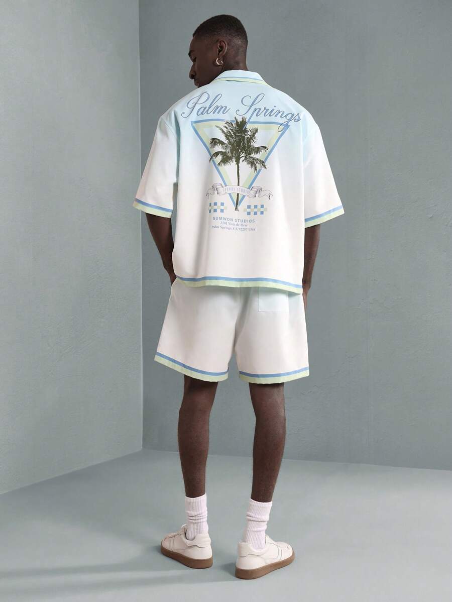 SUMWON Palm Springs Resort Lounge Co-Ord Set Short Sleeve Shirt Shorts Matching Summer Holiday Beach Wear Vacation Two Piece Outfit Leisure Wear