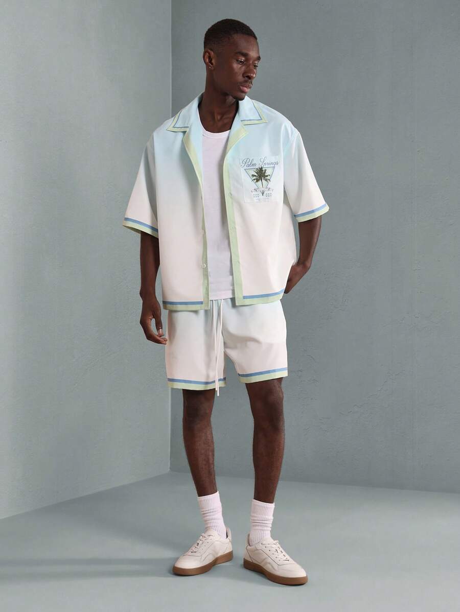 SUMWON Palm Springs Resort Lounge Co-Ord Set Short Sleeve Shirt Shorts Matching Summer Holiday Beach Wear Vacation Two Piece Outfit Leisure Wear