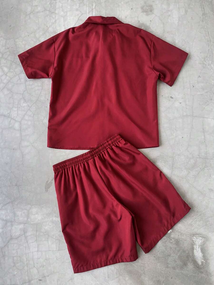 PAVTROS Men's Letter Print Color Block Short Sleeve Shirt And Shorts Casual Daily Outfit