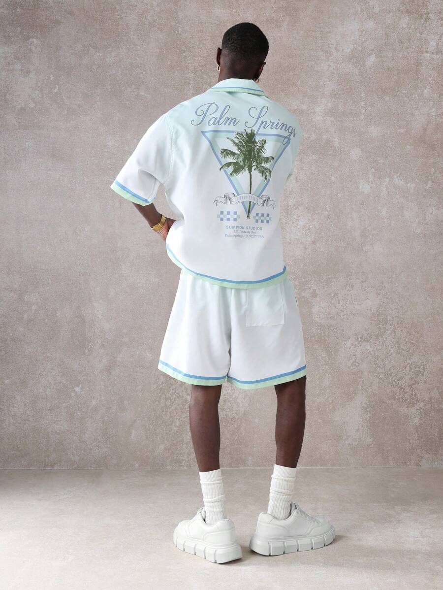SUMWON Palm Springs Resort Lounge Co-Ord Set Short Sleeve Shirt Shorts Matching Summer Holiday Beach Wear Vacation Two Piece Outfit Leisure Wear