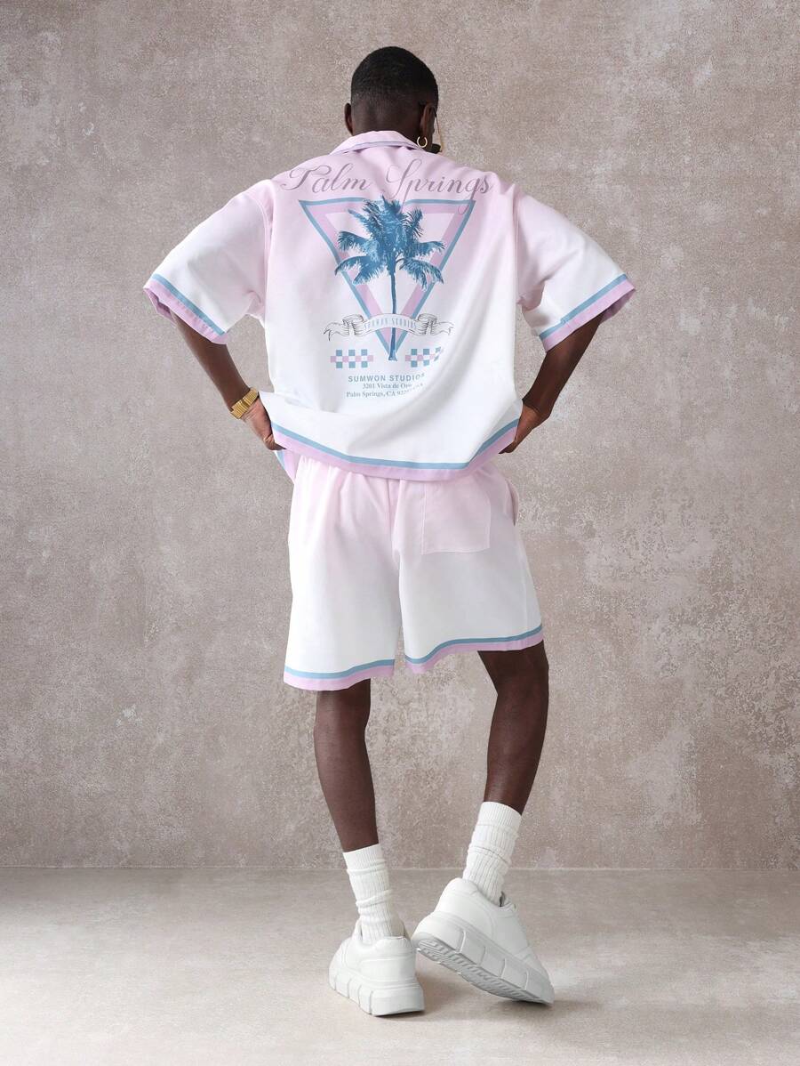 SUMWON Palm Springs Resort Lounge Co-Ord Set Short Sleeve Shirt Shorts Matching Summer Holiday Beach Wear Vacation Two Piece Outfit Leisure Wear