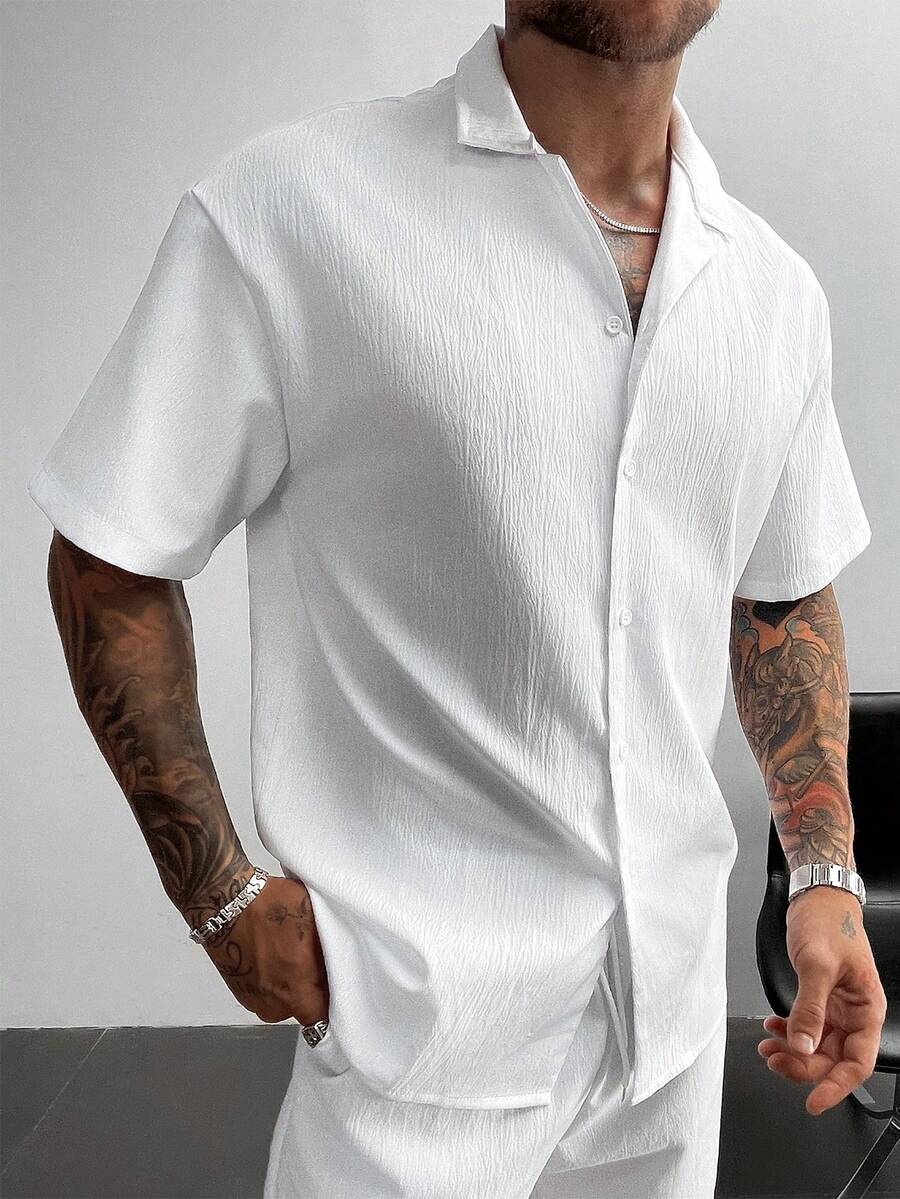 2pcs Men's Summer Set, Lightweight Breathable Cuban Linen Shirt And Drawstring Shorts Set, Vintage Gentleman Style Casual Beach Wedding Party Holiday Travel Outfit, Father's Day Gift For Husband, Dad, Boyfriend, Comfortable & Versatile