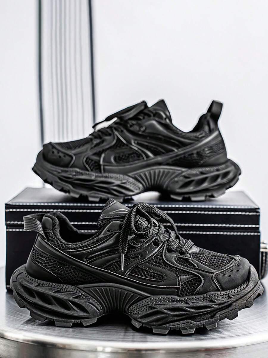bingyuanjing Men's Breathable New Style Mesh Thick Sole Chunky Casual Sneakers, Chunky Sports Shoes