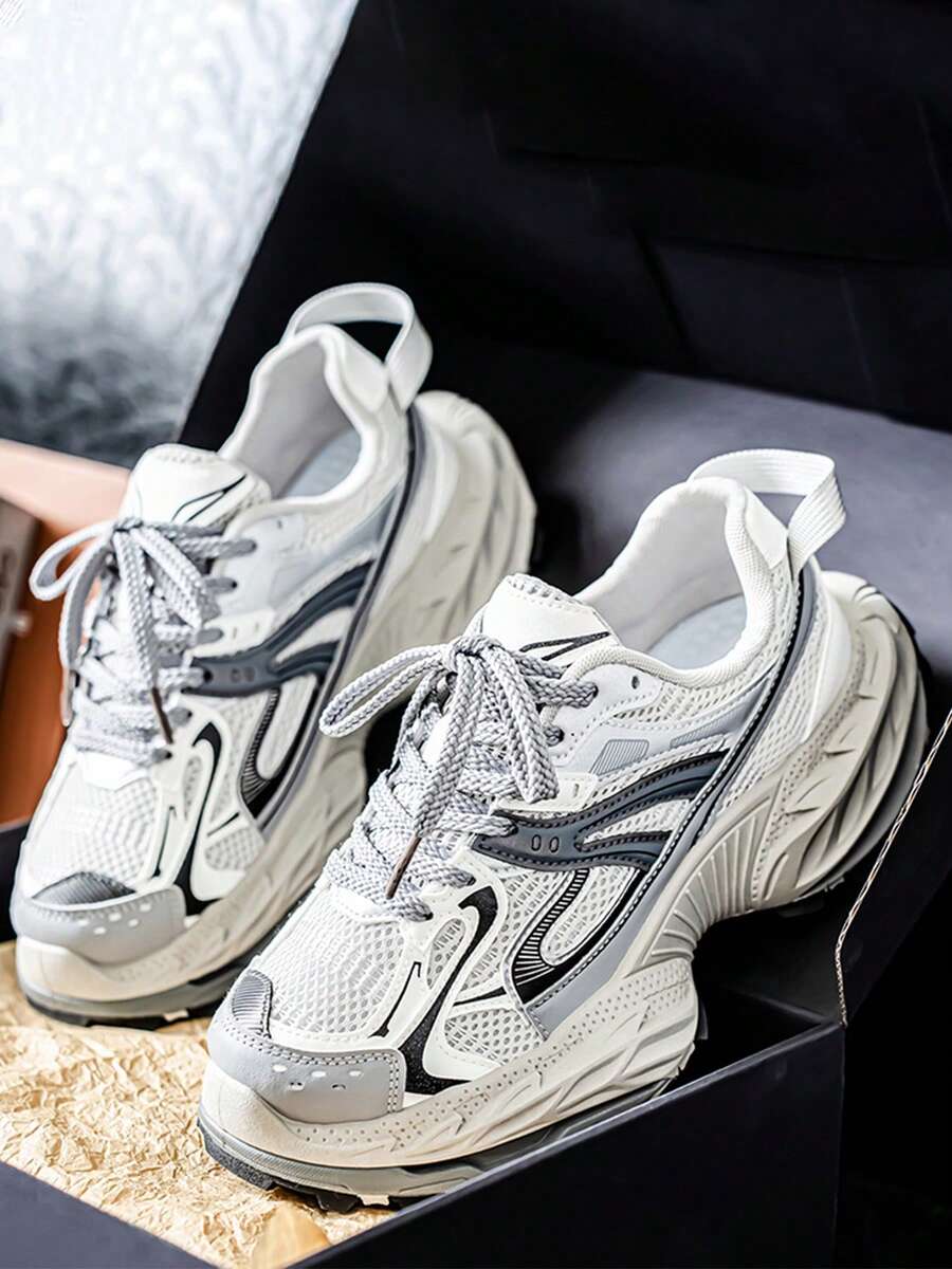 bingyuanjing Men's Breathable New Style Mesh Thick Sole Chunky Casual Sneakers, Chunky Sports Shoes