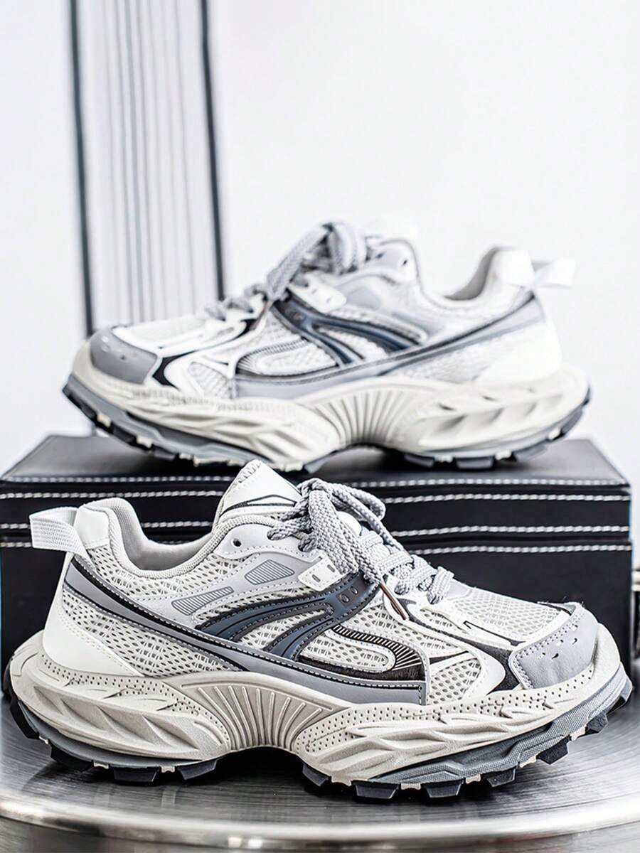 bingyuanjing Men's Breathable New Style Mesh Thick Sole Chunky Casual Sneakers, Chunky Sports Shoes