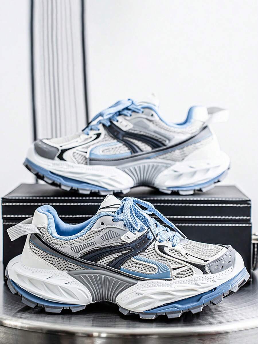 bingyuanjing Men's Breathable New Style Mesh Thick Sole Chunky Casual Sneakers, Chunky Sports Shoes