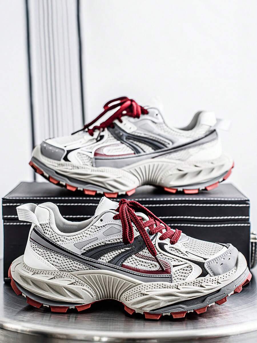 bingyuanjing Men's Breathable New Style Mesh Thick Sole Chunky Casual Sneakers, Chunky Sports Shoes