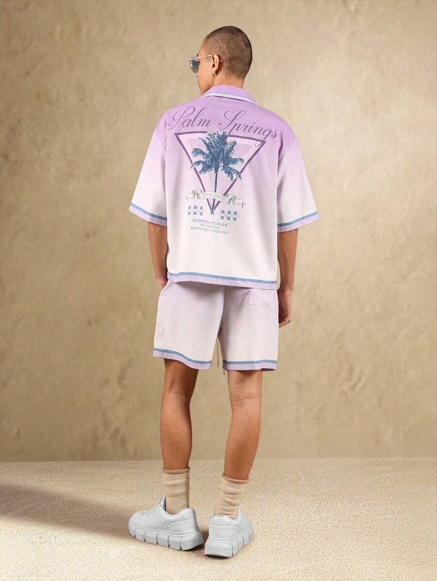 SUMWON Palm Springs Resort Lounge Co-Ord Set Short Sleeve Shirt Shorts Matching Summer Holiday Beach Wear Vacation Two Piece Outfit Leisure Wear