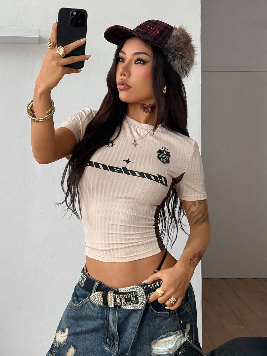Coolane Women's Summer Y2K Streetwear Vintage Concert Rave Festival Going Out Black Crop T-Shirt Tees