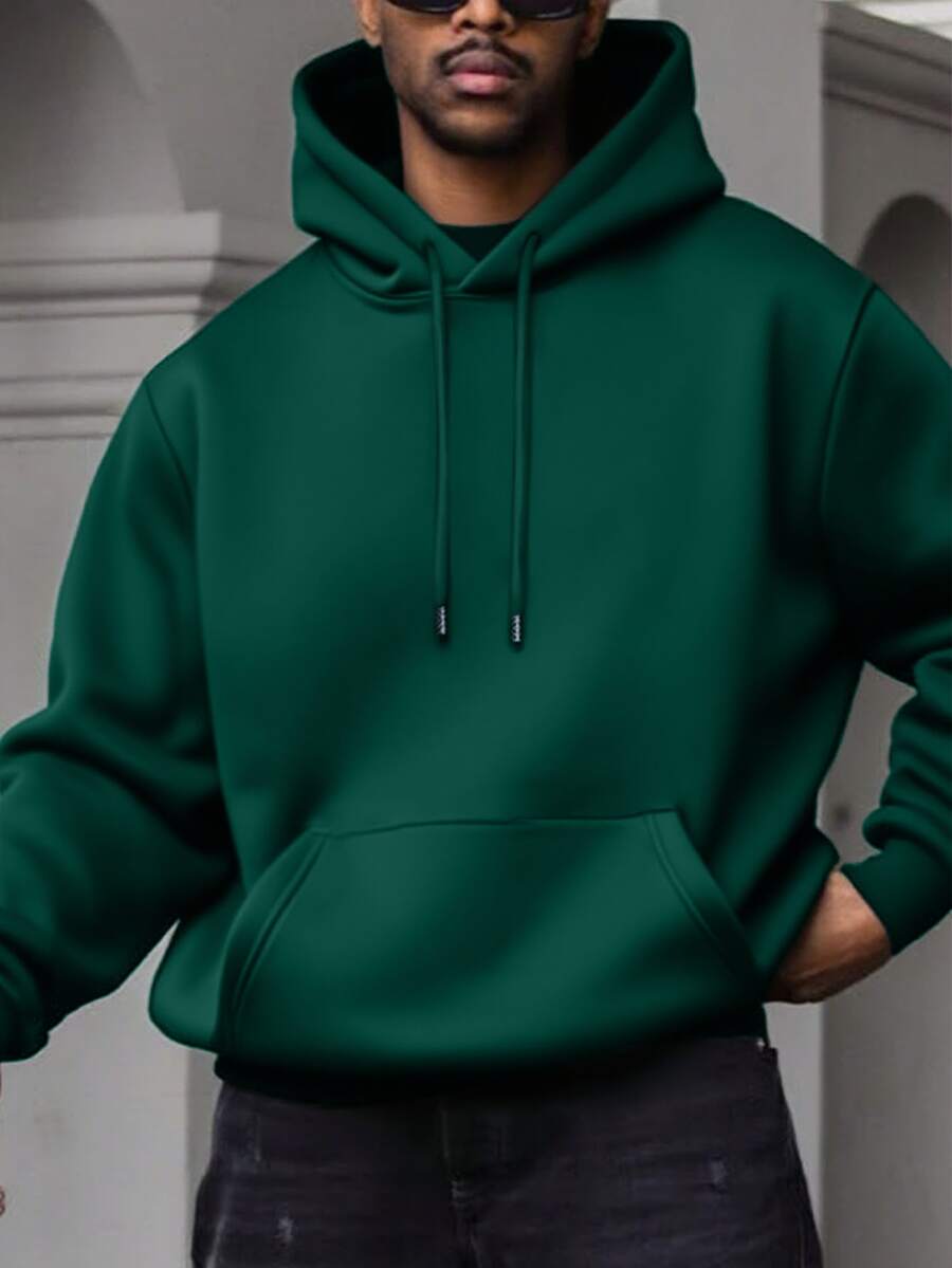 Men's Casual Minimalist Solid Color Kangaroo Pocket Drawstring Hoodie, Suitable For Daily Commute, Autumn/Winter