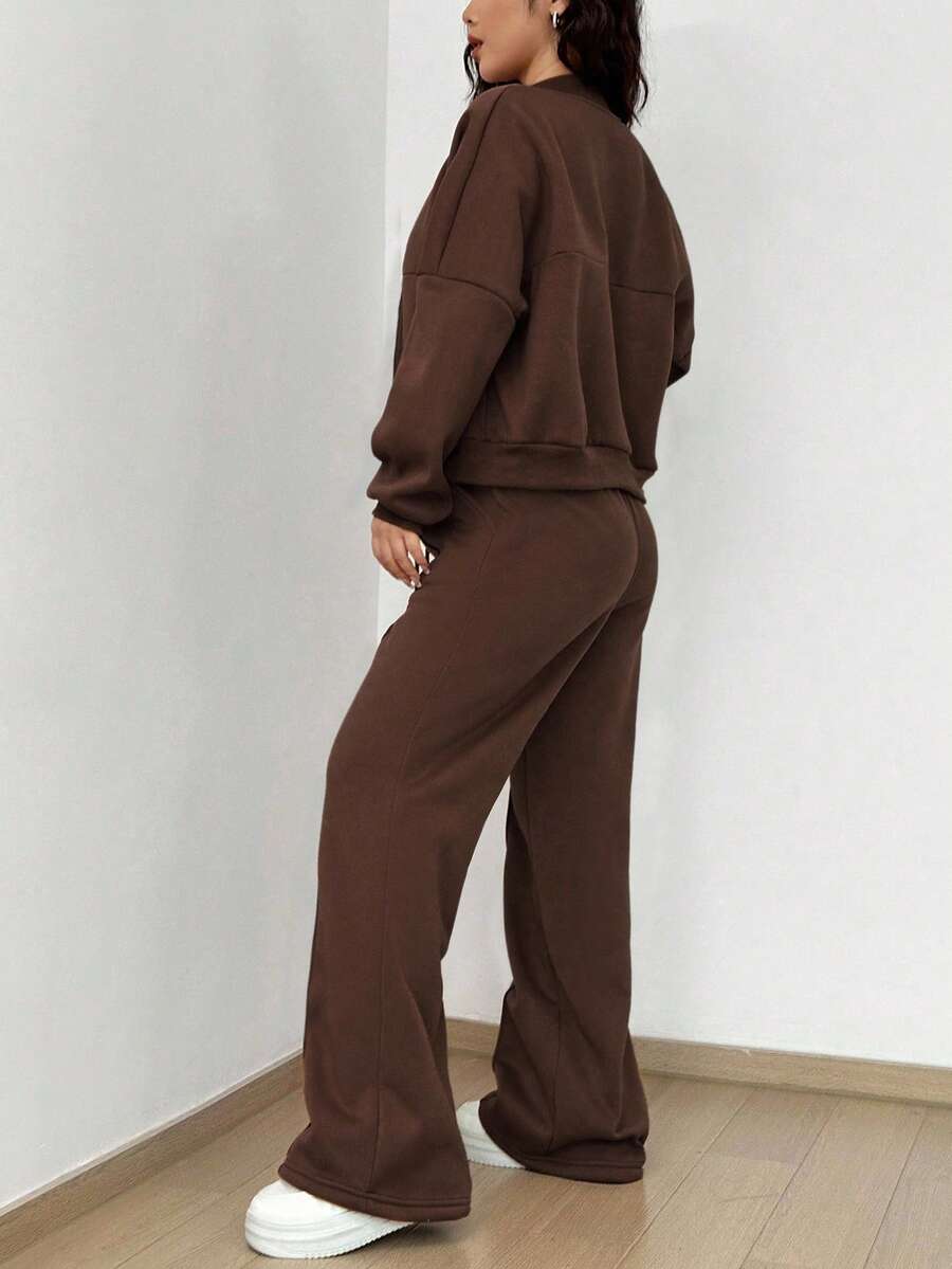 SHEIN Unity Women's Casual Long Sleeve Top And Pants Two Pieces Outfit