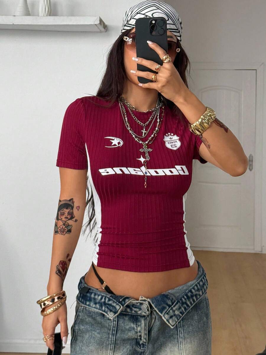 Coolane Women's Summer Y2K Streetwear Vintage Concert Rave Festival Going Out Black Crop T-Shirt Tees