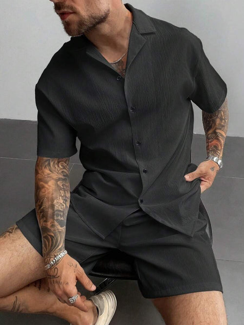 2pcs Men's Summer Set, Lightweight Breathable Cuban Linen Shirt And Drawstring Shorts Set, Vintage Gentleman Style Casual Beach Wedding Party Holiday Travel Outfit, Father's Day Gift For Husband, Dad, Boyfriend, Comfortable & Versatile