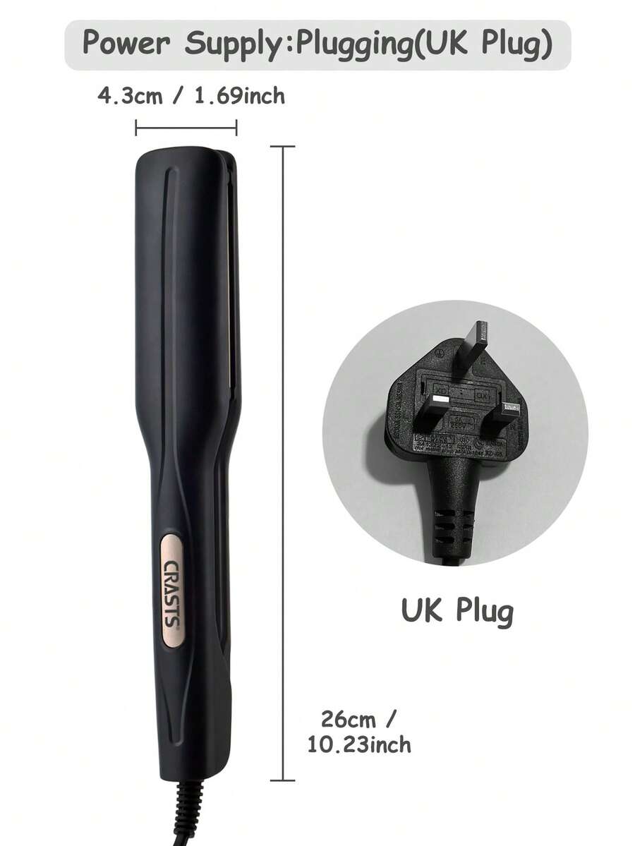CRASTS Straightening Iron, 2-In-1 Straightener & Curler, Ceramic Plates, No Damage To Hair, Suitable For Bangs, Home Use, Black