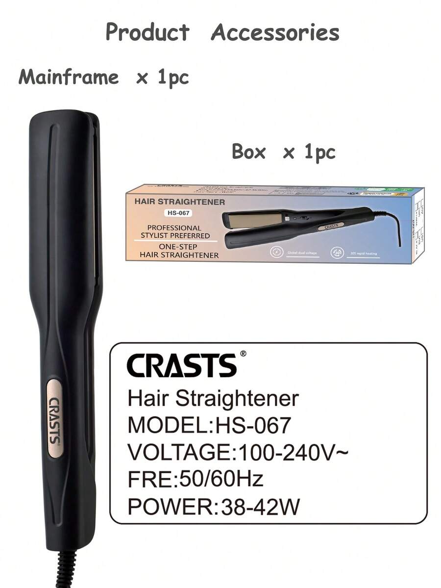 CRASTS Straightening Iron, 2-In-1 Straightener & Curler, Ceramic Plates, No Damage To Hair, Suitable For Bangs, Home Use, Black