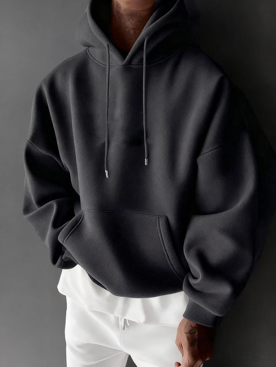 Men's Casual Minimalist Solid Color Kangaroo Pocket Drawstring Hoodie, Suitable For Daily Commute, Autumn/Winter