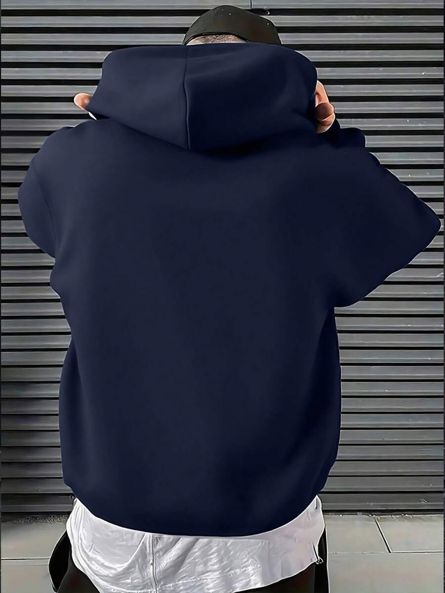Men's Casual Minimalist Solid Color Kangaroo Pocket Drawstring Hoodie, Suitable For Daily Commute, Autumn/Winter