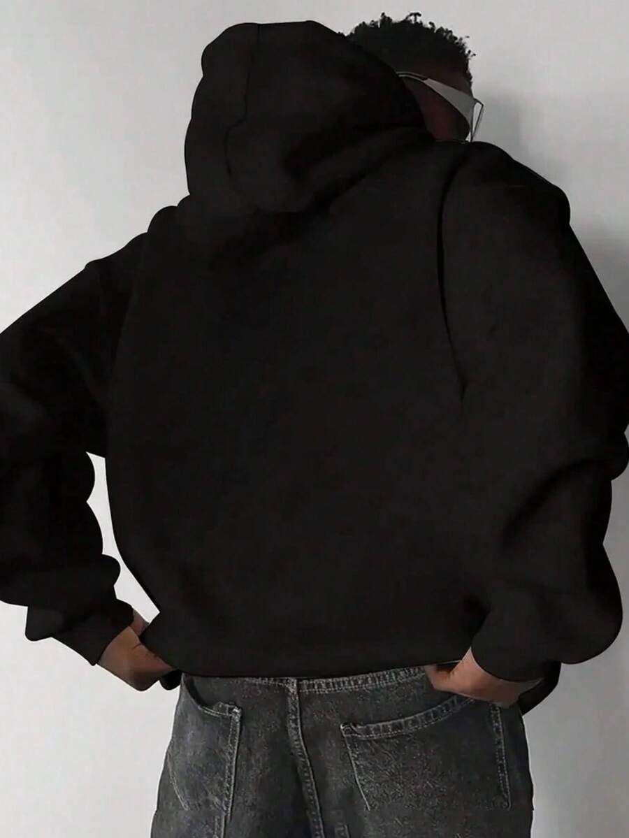 Men's Casual Minimalist Solid Color Kangaroo Pocket Drawstring Hoodie, Suitable For Daily Commute, Autumn/Winter