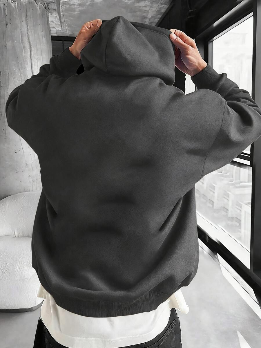 Men's Casual Minimalist Solid Color Kangaroo Pocket Drawstring Hoodie, Suitable For Daily Commute, Autumn/Winter