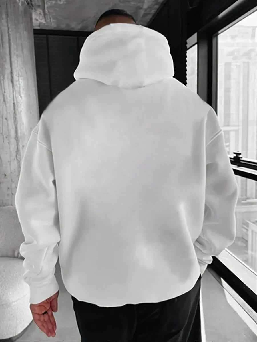 Men's Casual Minimalist Solid Color Kangaroo Pocket Drawstring Hoodie, Suitable For Daily Commute, Autumn/Winter