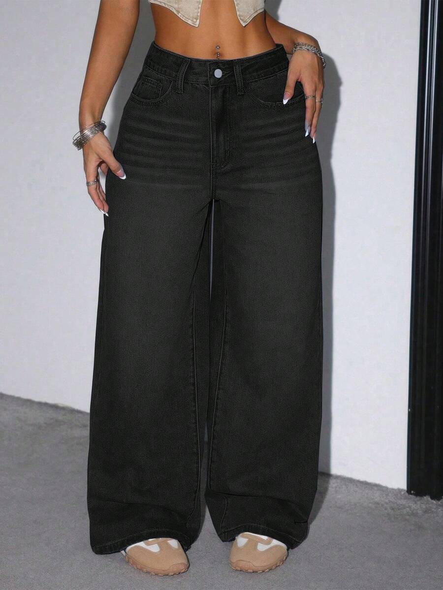 Women's Casual Loose Straight Leg Jeans With Pockets
