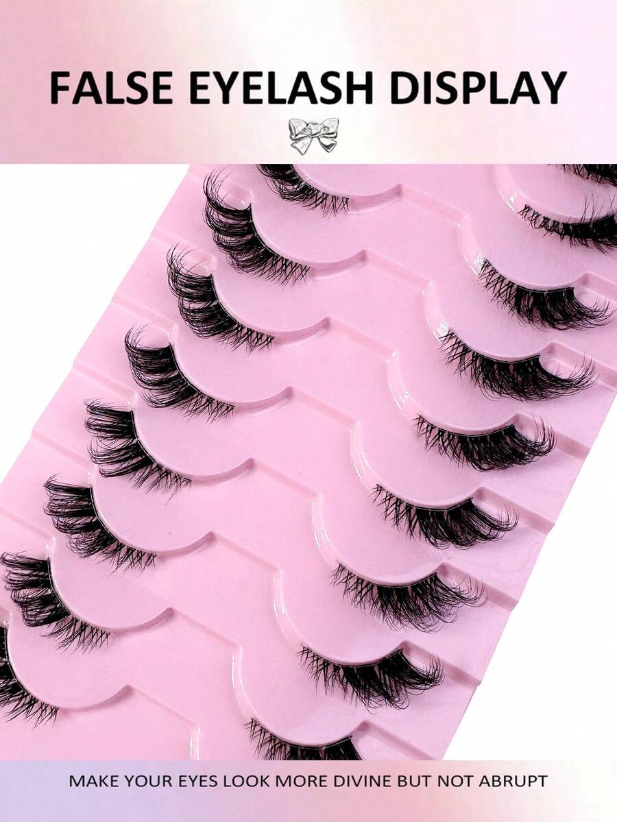 10 Pairs Transparent Band False Eyelashes, Cat Eye Short Soft 3D Faux Mink Eyelashes, Natural Makeup Look (10B-2)