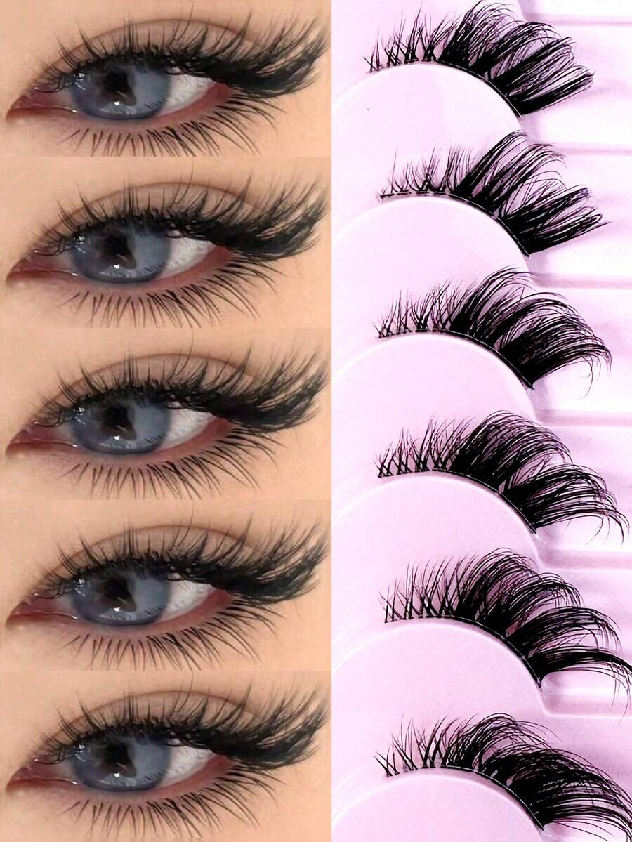 10 Pairs Transparent Band False Eyelashes, Cat Eye Short Soft 3D Faux Mink Eyelashes, Natural Makeup Look (10B-2)