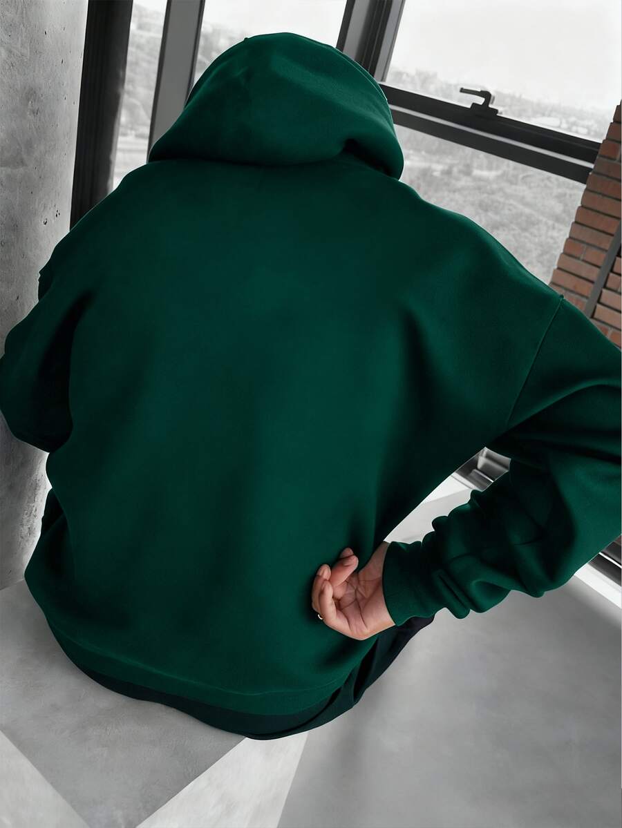 Men's Casual Minimalist Solid Color Kangaroo Pocket Drawstring Hoodie, Suitable For Daily Commute, Autumn/Winter