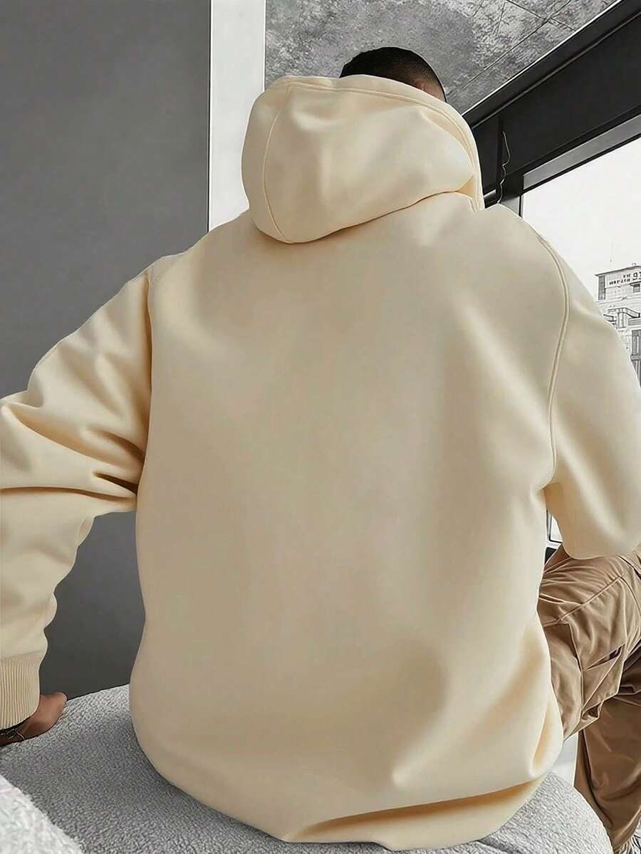 Men's Casual Minimalist Solid Color Kangaroo Pocket Drawstring Hoodie, Suitable For Daily Commute, Autumn/Winter