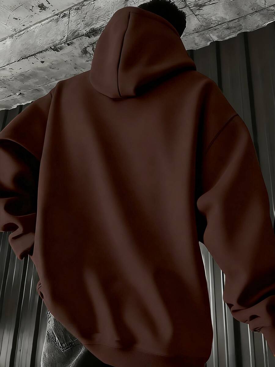Men's Casual Minimalist Solid Color Kangaroo Pocket Drawstring Hoodie, Suitable For Daily Commute, Autumn/Winter