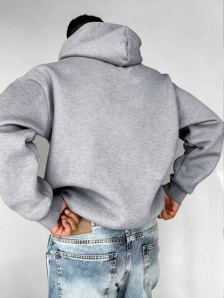 Men's Casual Minimalist Solid Color Kangaroo Pocket Drawstring Hoodie, Suitable For Daily Commute, Autumn/Winter