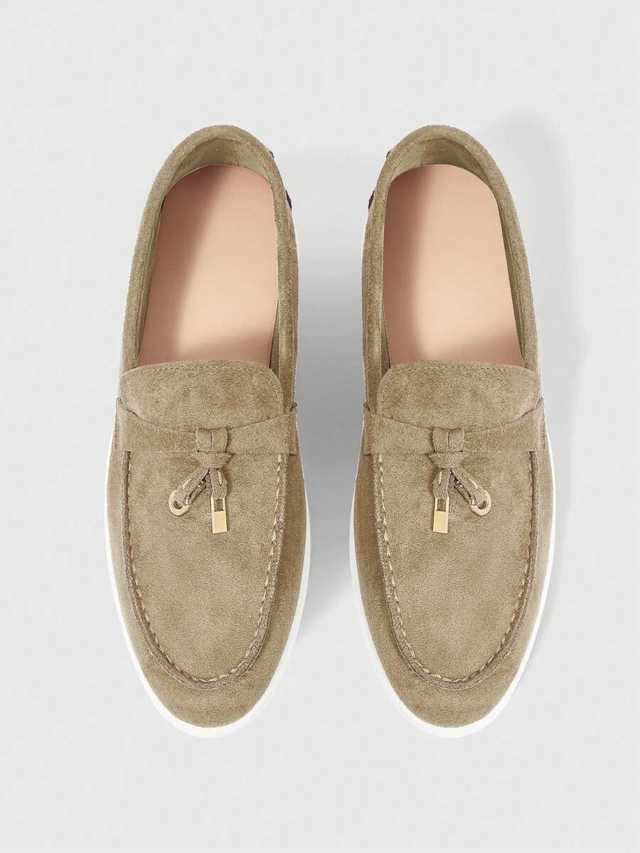 Sleekvia Women's Fashionable Apricot Suede Bow Tassel Design Comfortable Casual Loafers, Suitable For Commuting, Outdoor, Travel, Shopping, Work, Daily Wear