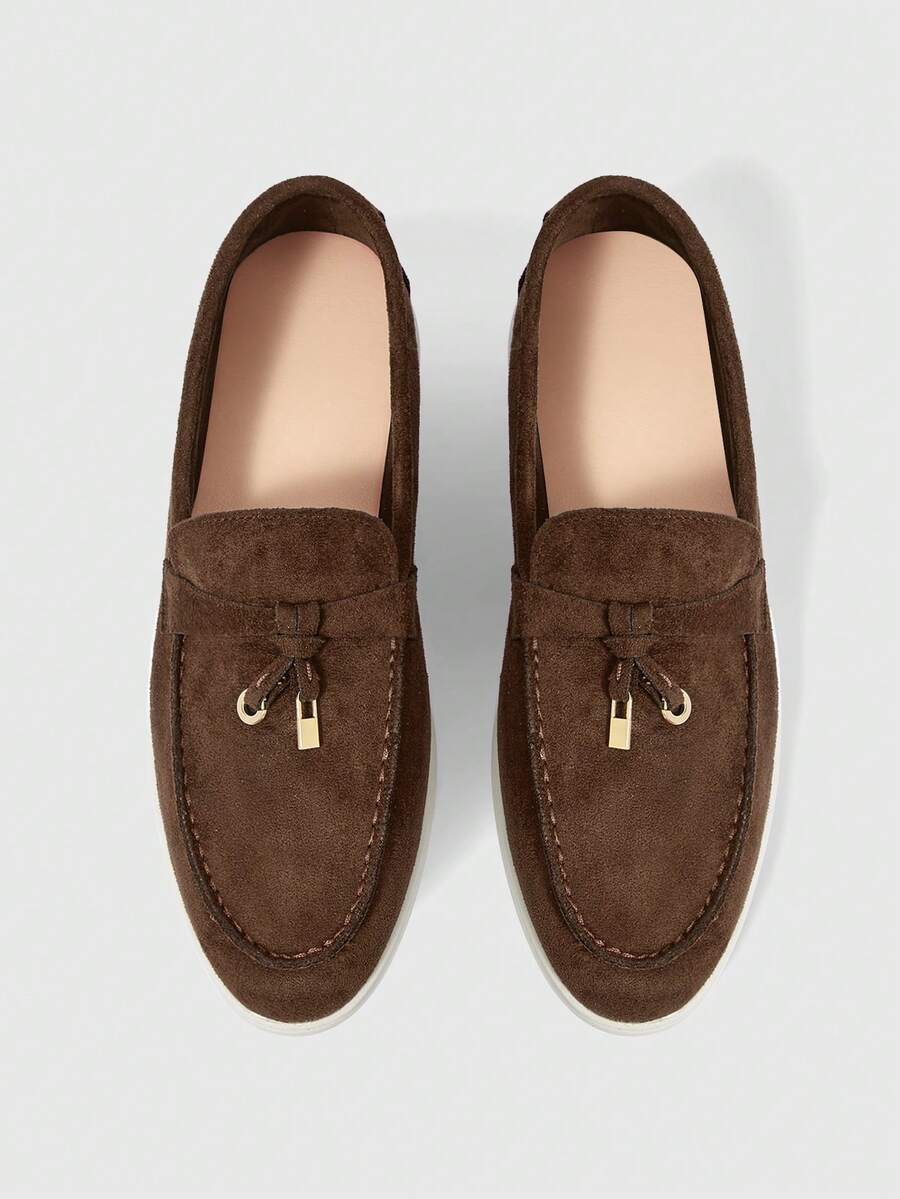 Sleekvia Women's Fashionable Apricot Suede Bow Tassel Design Comfortable Casual Loafers, Suitable For Commuting, Outdoor, Travel, Shopping, Work, Daily Wear