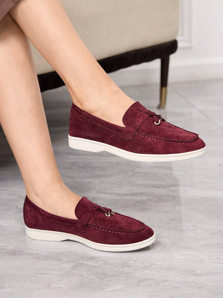 Sleekvia Women's Fashionable Apricot Suede Bow Tassel Design Comfortable Casual Loafers, Suitable For Commuting, Outdoor, Travel, Shopping, Work, Daily Wear