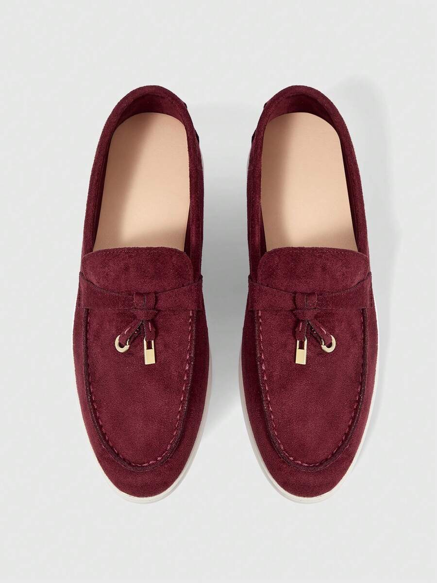 Sleekvia Women's Fashionable Apricot Suede Bow Tassel Design Comfortable Casual Loafers, Suitable For Commuting, Outdoor, Travel, Shopping, Work, Daily Wear