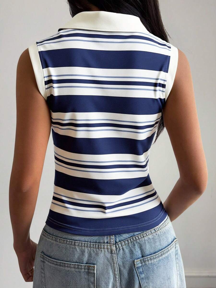 DAZY Women's Striped Collared Casual Tank Top, Summer Y2k