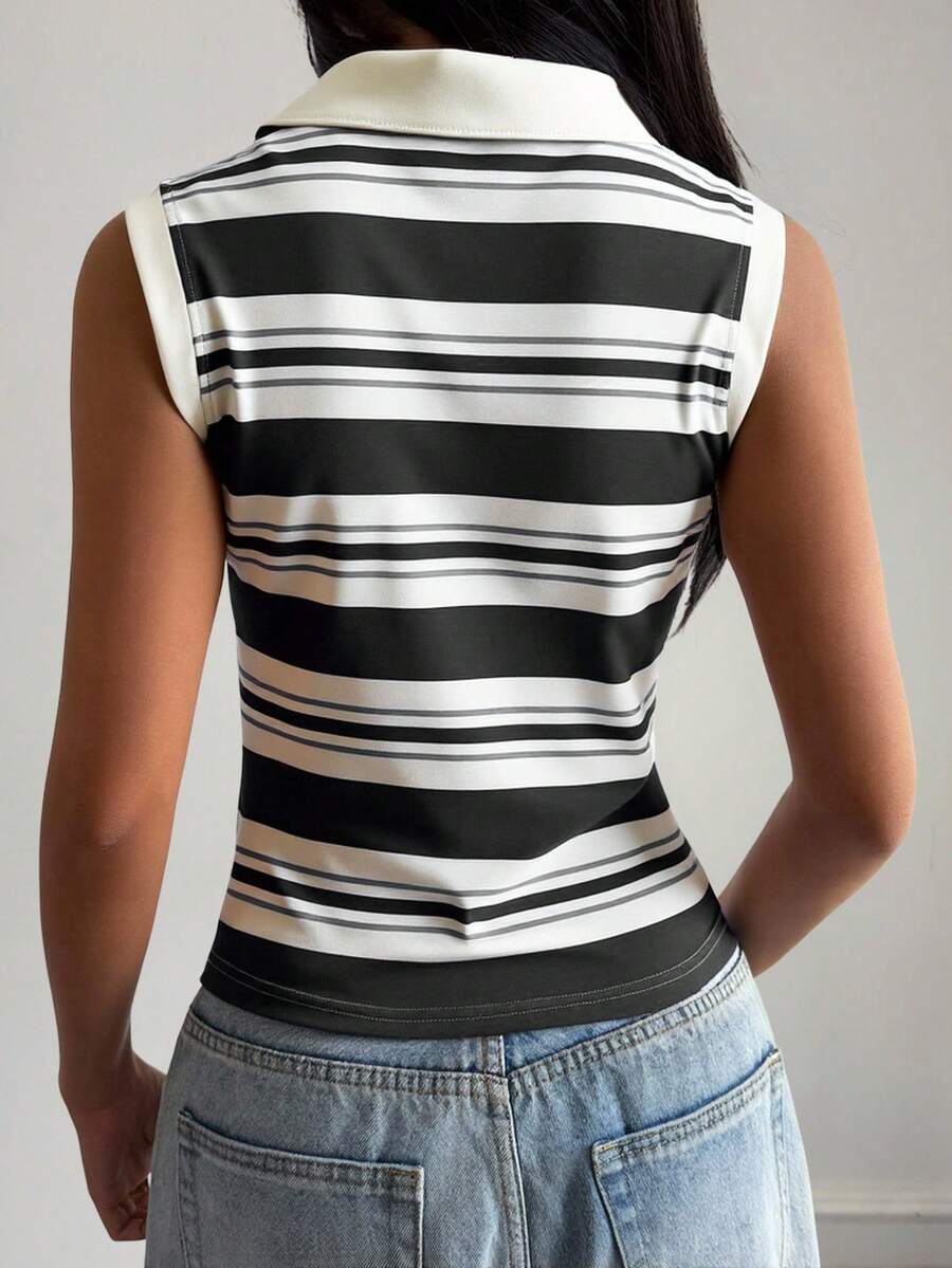 DAZY Women's Striped Collared Casual Tank Top, Summer Y2k