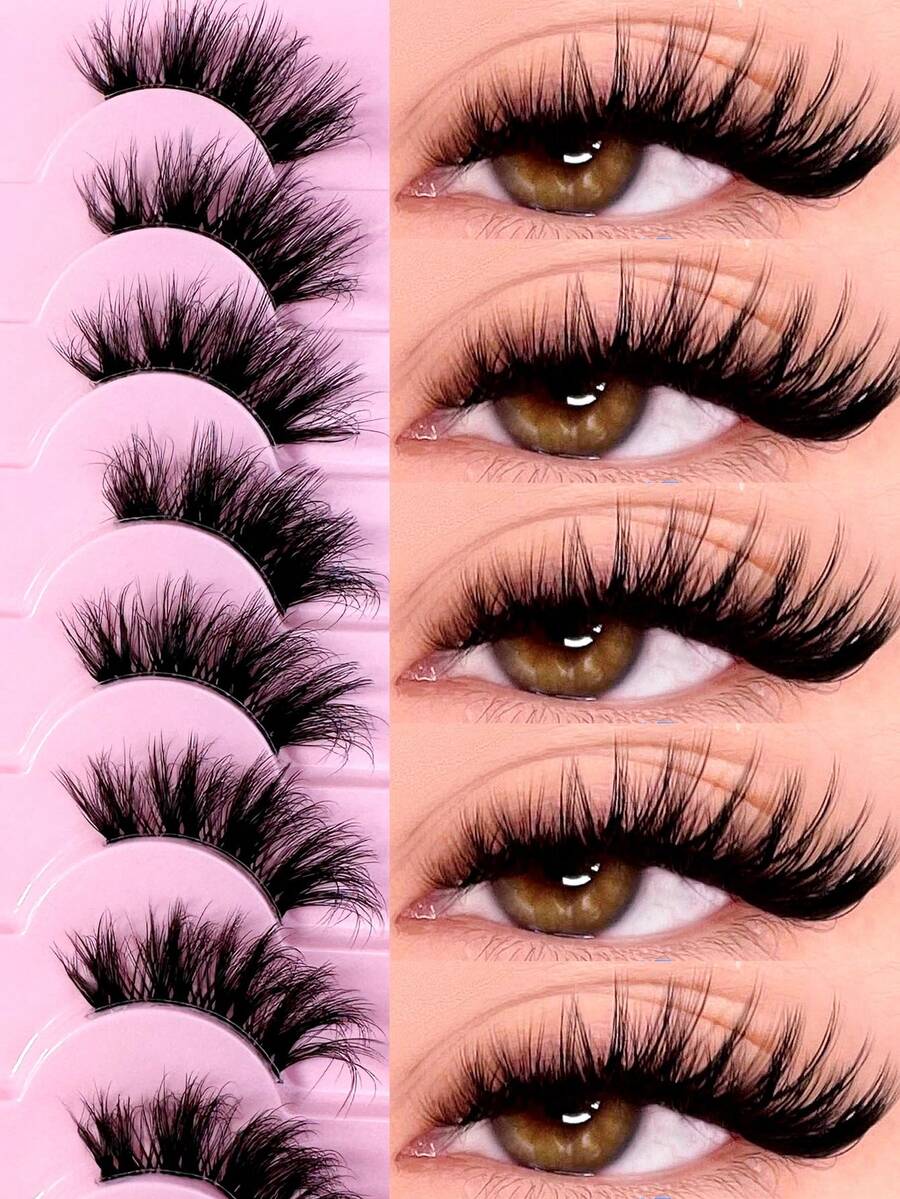 10 Pairs Transparent Band False Eyelashes, Cat Eye Short Soft 3D Faux Mink Eyelashes, Natural Makeup Look (10B-2)