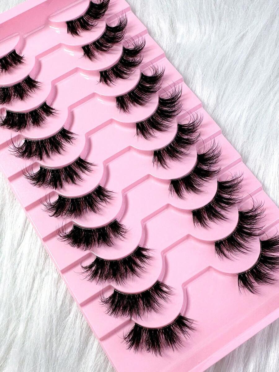 10 Pairs Transparent Band False Eyelashes, Cat Eye Short Soft 3D Faux Mink Eyelashes, Natural Makeup Look (10B-2)