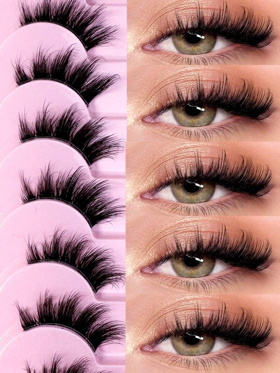 10 Pairs Transparent Band False Eyelashes, Cat Eye Short Soft 3D Faux Mink Eyelashes, Natural Makeup Look (10B-2)