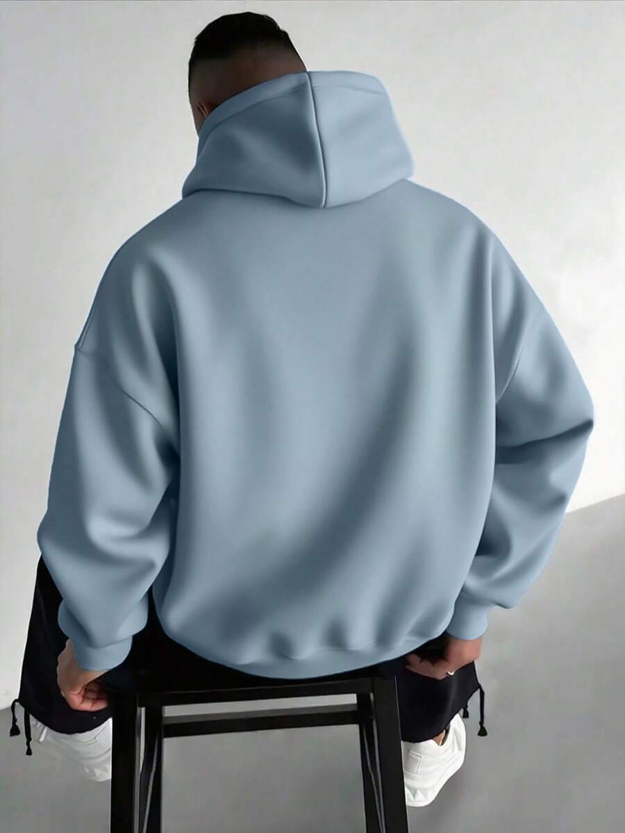 Men's Casual Minimalist Solid Color Kangaroo Pocket Drawstring Hoodie, Suitable For Daily Commute, Autumn/Winter