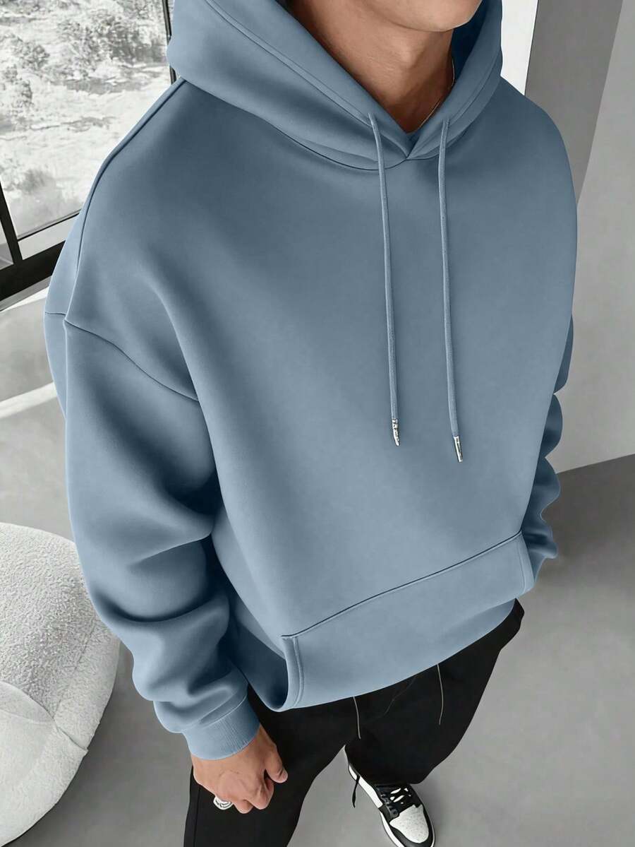 Men's Casual Minimalist Solid Color Kangaroo Pocket Drawstring Hoodie, Suitable For Daily Commute, Autumn/Winter