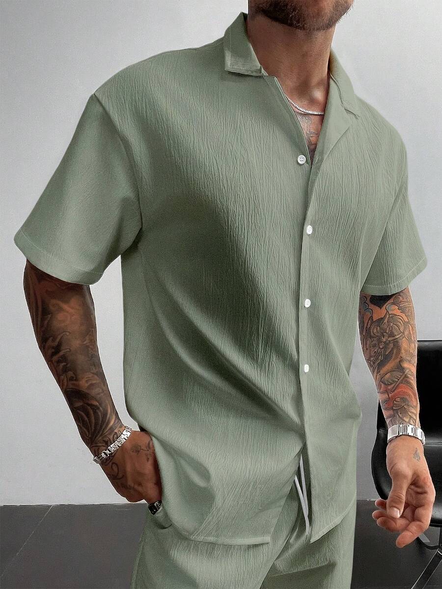 2pcs Men's Summer Set, Lightweight Breathable Cuban Linen Shirt And Drawstring Shorts Set, Vintage Gentleman Style Casual Beach Wedding Party Holiday Travel Outfit, Father's Day Gift For Husband, Dad, Boyfriend, Comfortable & Versatile