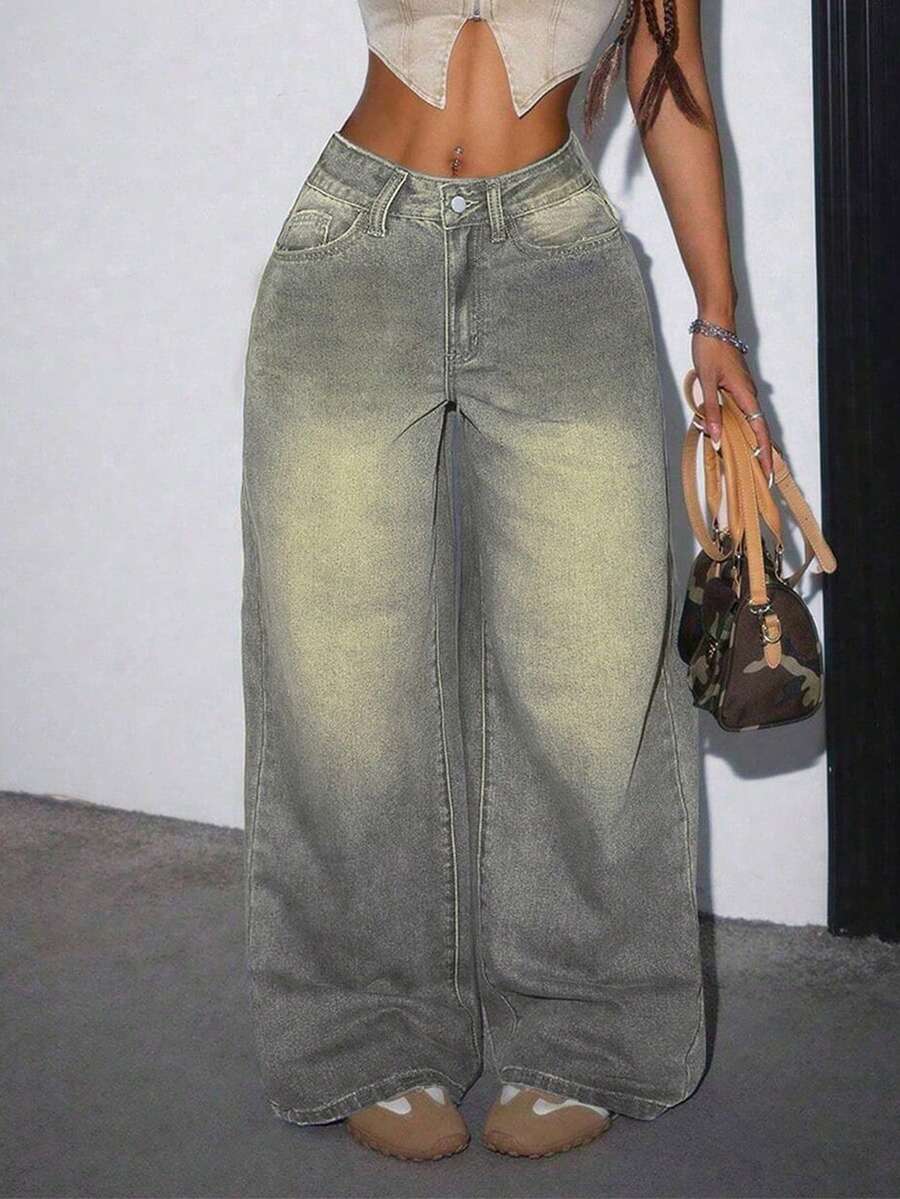 Women's Casual Loose Straight Leg Jeans With Pockets