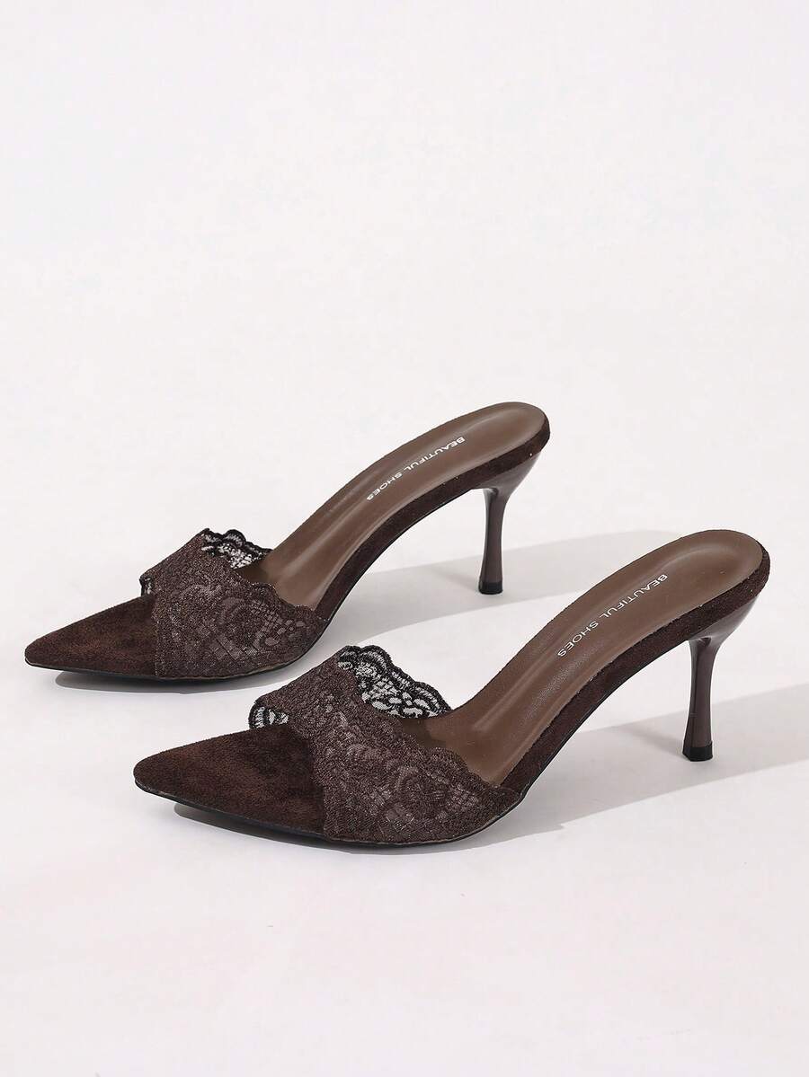 Black Open Toe Mesh Summer New Fashion Stiletto High Heel Sandals, Minimalist Versatile Women's Formal Sandals, Pointed Toe Elegant Stiletto Slide Sandals