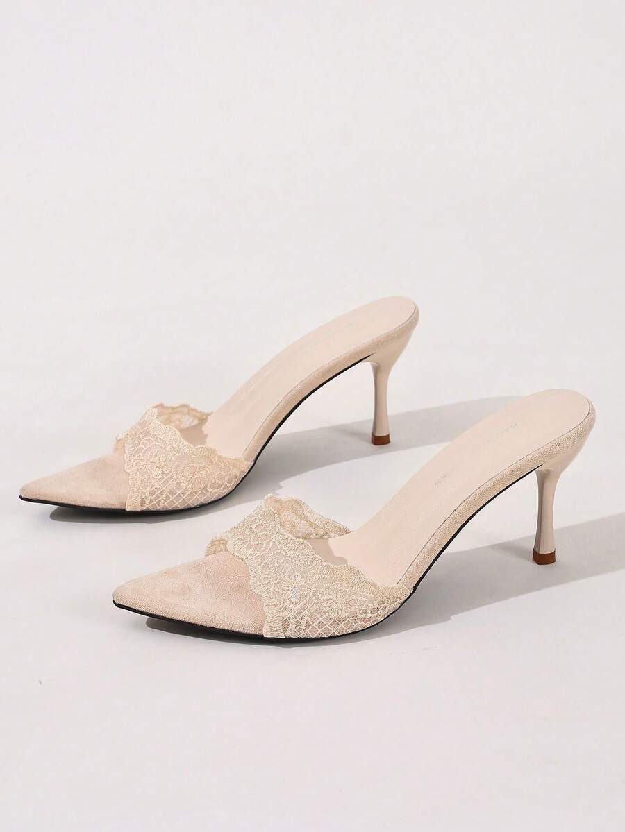Black Open Toe Mesh Summer New Fashion Stiletto High Heel Sandals, Minimalist Versatile Women's Formal Sandals, Pointed Toe Elegant Stiletto Slide Sandals