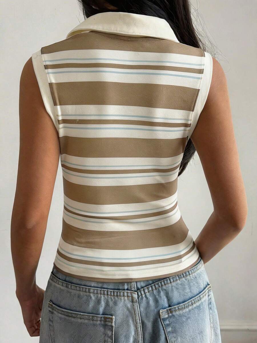 DAZY Women's Striped Collared Casual Tank Top, Summer Y2k